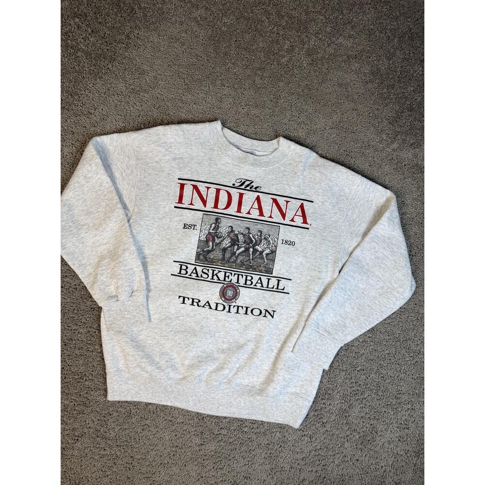Vintage Indiana Hoosiers Sweatshirt Mens L Gray Basketball Crable Sportswear 90s - Picture 2 of 11